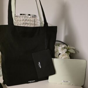Prada Black and Cream Tote Bag Set